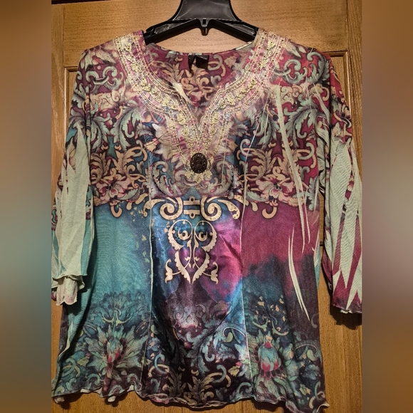 New Directions Women's Multicolor Boho Patterned Top Size 1X - Picture 14 of 14